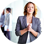 A female office worker with short hair