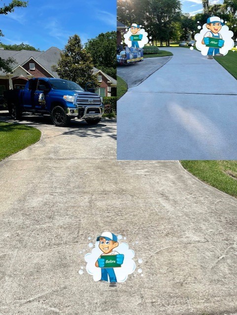 Before and after photos of a driveway